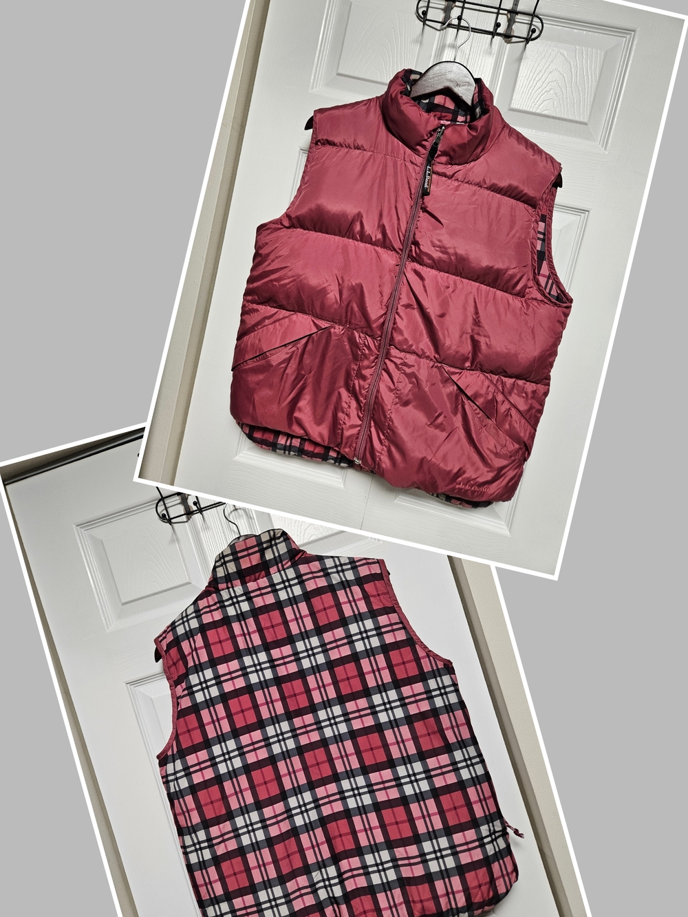 L.L. Bean Reversible Puffer Vest Full Zip Outdoor Solid Or Plaid